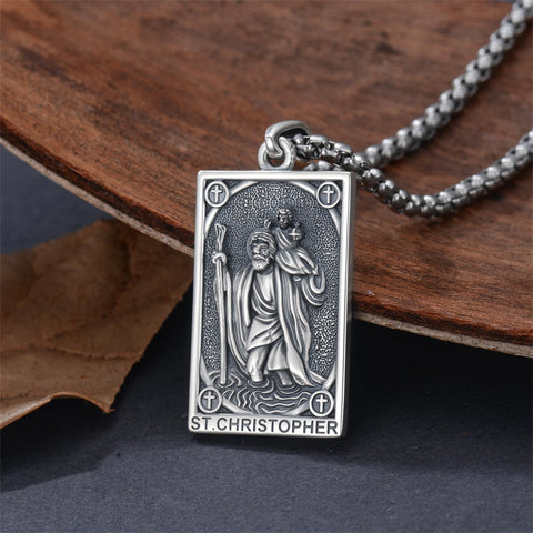 Sterling Silver Saint Anthony Saint Jude Saint Christopher   Saint Michael Amulet Religious Pendant Necklace