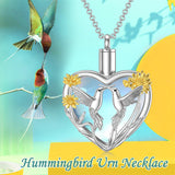 Hummingbird Urn Necklace Sterling Silver Moonstone Heart Urn Necklace for Ashes of Loved One Cremation Memorial Jewelry Gifts for Women Mom