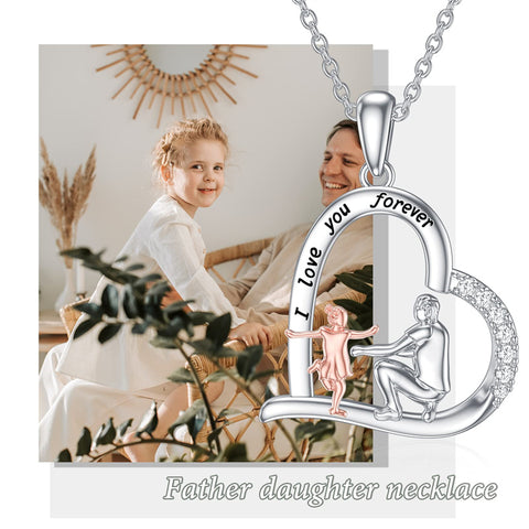 Sterling Silver Father Daughter Heart Pendant Necklace from Dad Gift for Daughter