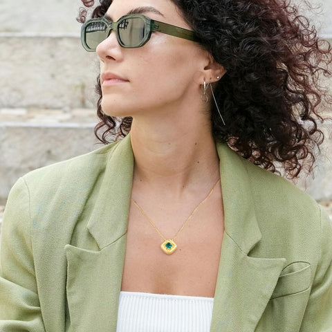 14K Gold Plated Lab-Grown Emerald Pendant Necklaces for Women