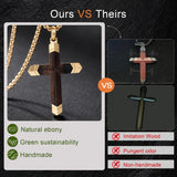 14K Gold  Plated Wooden Cross Crucifix Pendant Necklace for Men