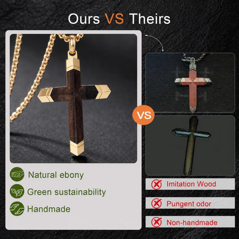 14K Gold  Plated Wooden Cross Crucifix Pendant Necklace for Men
