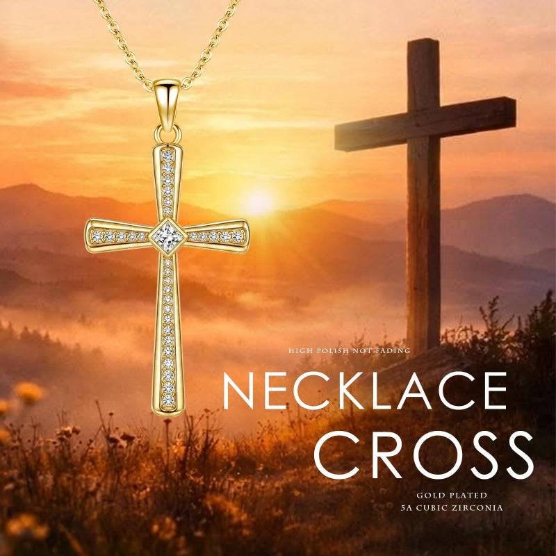 14K Gold Plated  Cross Necklace for Women Christian Jewelry  Birthday Christmas Gift