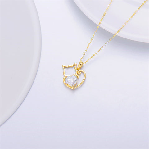 14K Yellow Gold 1.5CT Moissanite Cat Pendant Necklace