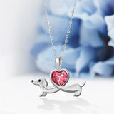 Sterling Silver Heart Birthstone  Dachshund Pendant Necklace