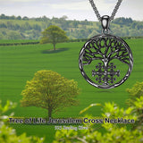 Sterling Silver Jerusalem Tree of Life Cross Religious Pendant Necklace