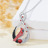 Sterling Silver Cubic Zirconia Infinity Angel Wings Red Cardinal  Pendant Necklace