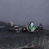 Sterling Silver 2CT Moss Agate  Engagement Wedding Ring Sets for Women