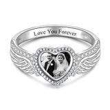 Custom Ring with Picture for Women Men Sterling Silver Personalized Memorial Photo Ring Customize Engraved Memorial Rings for Mom Dad Grandma Pet