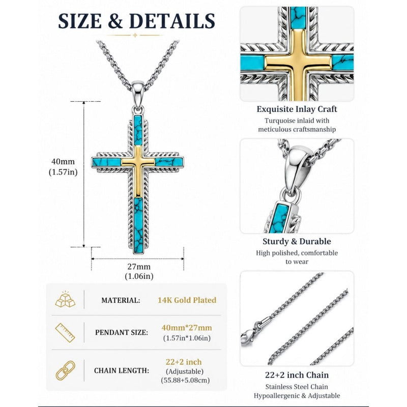 14K Gold Plated Two Tone Cross Pendant Necklace Christian Jewelry Religious Gift