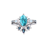 Sterling Silver 10K 14K 18K Gold Turquoise Engagement  Wedding Ring Set for Women