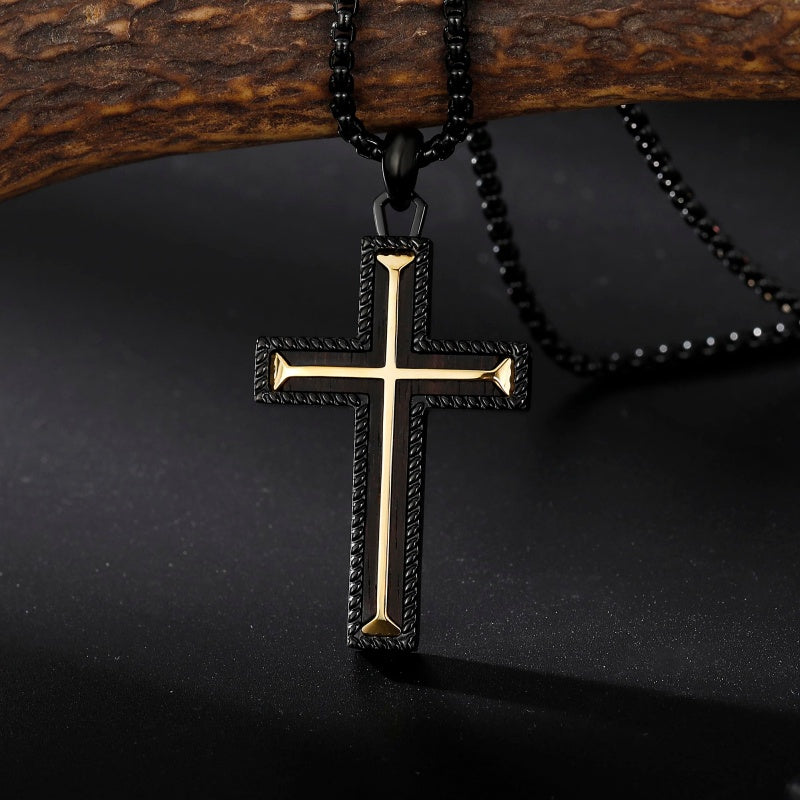 14K Gold Plated Wooden Cross Necklace Jewelry Gift for Him