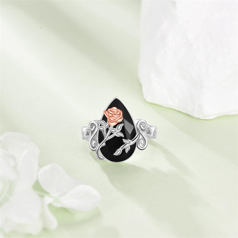 Sterling Silver Vintage Flower Rose Flower Tree Tree of Life Ring for Women