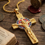 St Michael St Benedict  St Christopher Virgin MaryPendant Necklace 14K Gold Plated Christian Catholic Jewelry