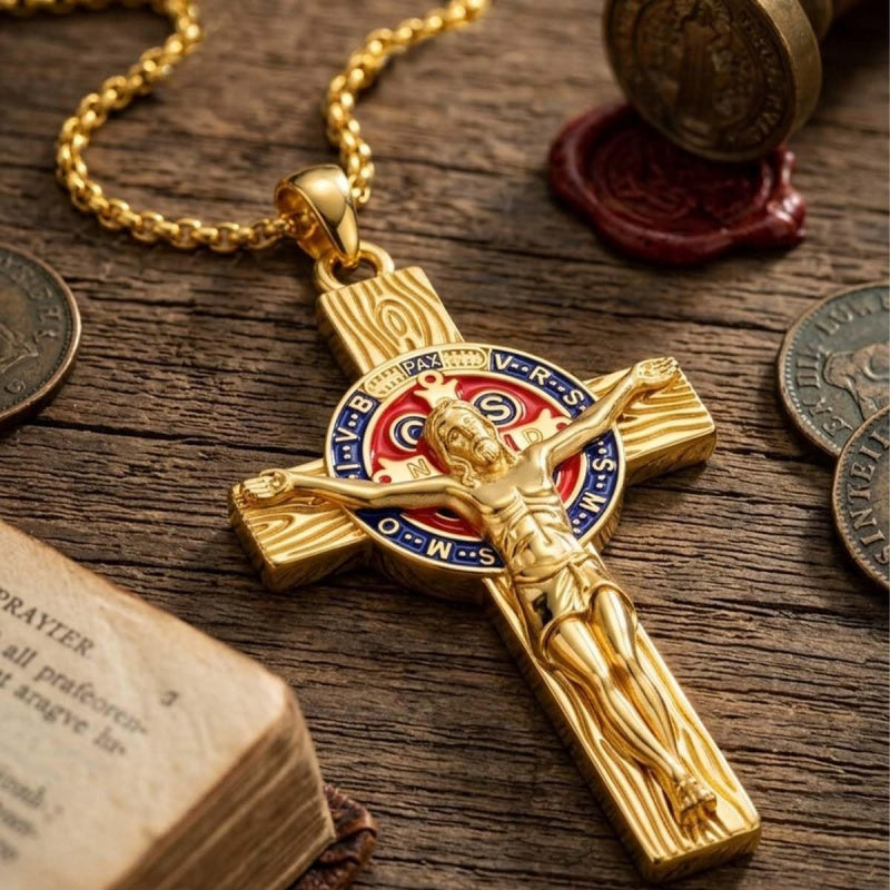 St Michael St Benedict  St Christopher Virgin MaryPendant Necklace 14K Gold Plated Christian Catholic Jewelry
