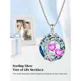 Sterling Silver 2 Heart Birthstone Austrian Crystal Tree of Life Pendant Necklaces