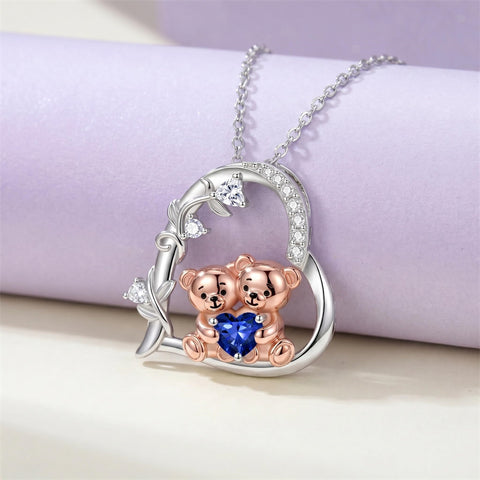 Sterling Silver Birthstone Teddy Bear Pendant Necklace