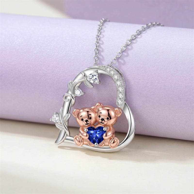 Sterling Silver Birthstone Teddy Bear Pendant Necklace
