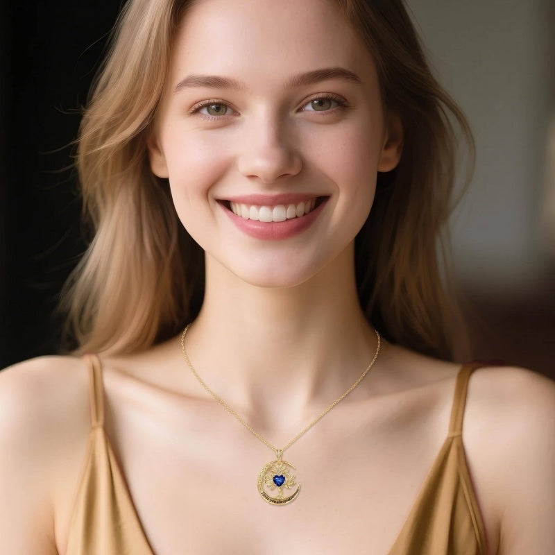 10K 14K 18K Gold Birthstone Tree of Life Pendant Necklace Engraved with I Love You Always & Forever