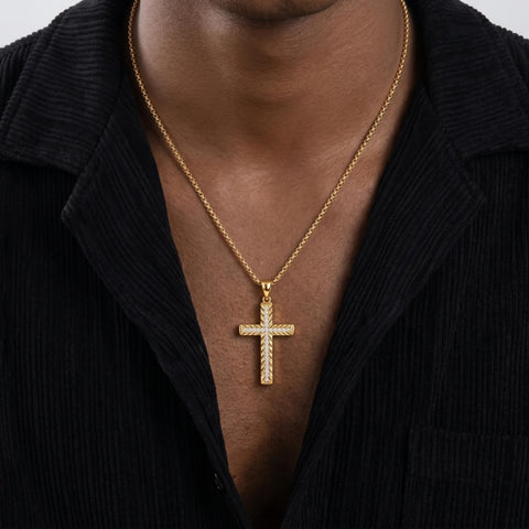 14K Gold Plated Cubic Zircon Cross Pendant Necklace for Men Birthdays Anniversary Christmas Father's Day Gift