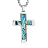 14K Gold Plated Wooden Abalone Shell Cross Pendant Necklacefor Men