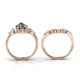 Sterling Silver 10K 14K 18K Personalized Engraved 2CT Natural Black Rutilated Quartz Engagement Ring Set