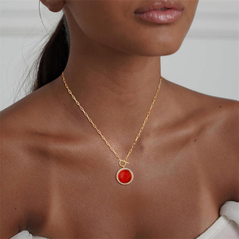 Sterling SilverTurquoise Red Coral Lapis Lazuli Malachite Paperclip Chain Necklace