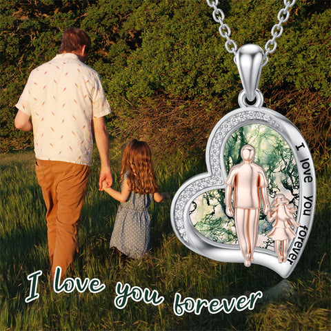 Sterling Silver Father Daughter Heart Pendant Necklace from Dad Gift for Daughter