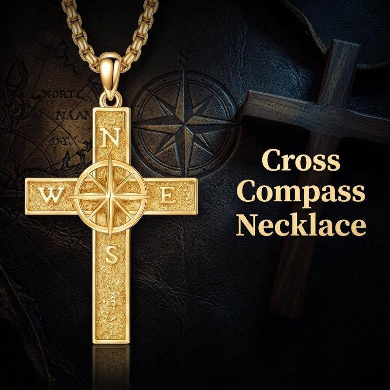 14K Gold Plated Cross Pendant Necklace for Men Religious Jewelry Christian Gift