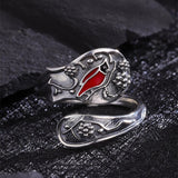 Sterling Silver Red Bird Spoon Ring