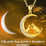 14K Gold Moon Cat Dog Rabbit Pendant Necklace