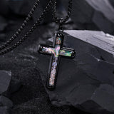 14K Gold Plated Wooden Abalone Shell Cross Pendant Necklacefor Men