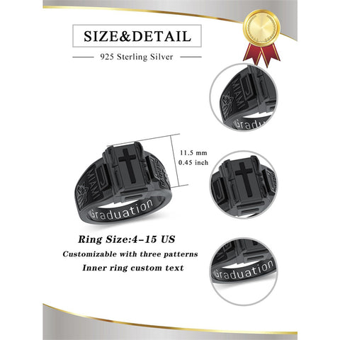 Sterling Silver 2025 Custom Patterns Graduation Ring for Men