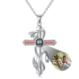 Sterling Silver Cross 100 Languages 12 Month Birthstone Birth Month Flower Pendant Necklace