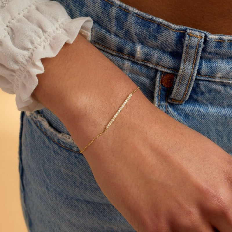 14K Gold  Plated Cubic Zirconia  Bar Bracelet Adjustable Chain for Women