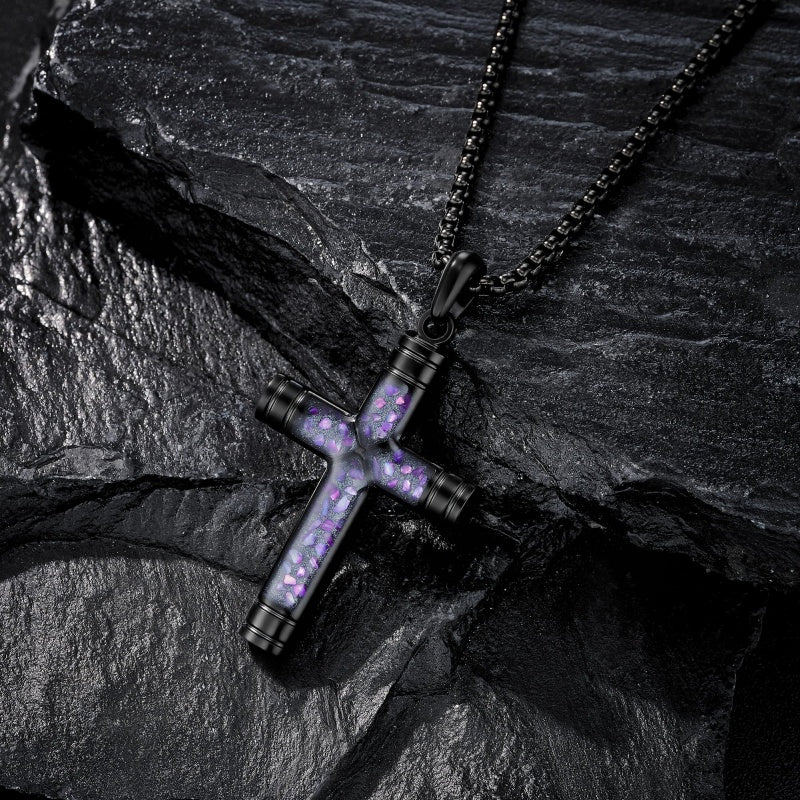14K Gold Plated Wooden Abalone Shell Cross Pendant Necklacefor Men