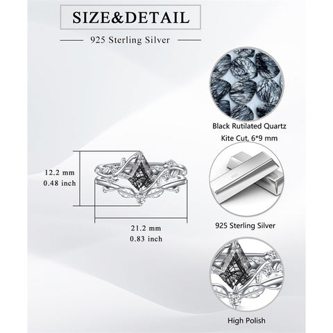 Sterling Silver Pear Oval Kite Heart Hexagon Emerald Coffin Cut Gemstone Engagement Promise Ring Set