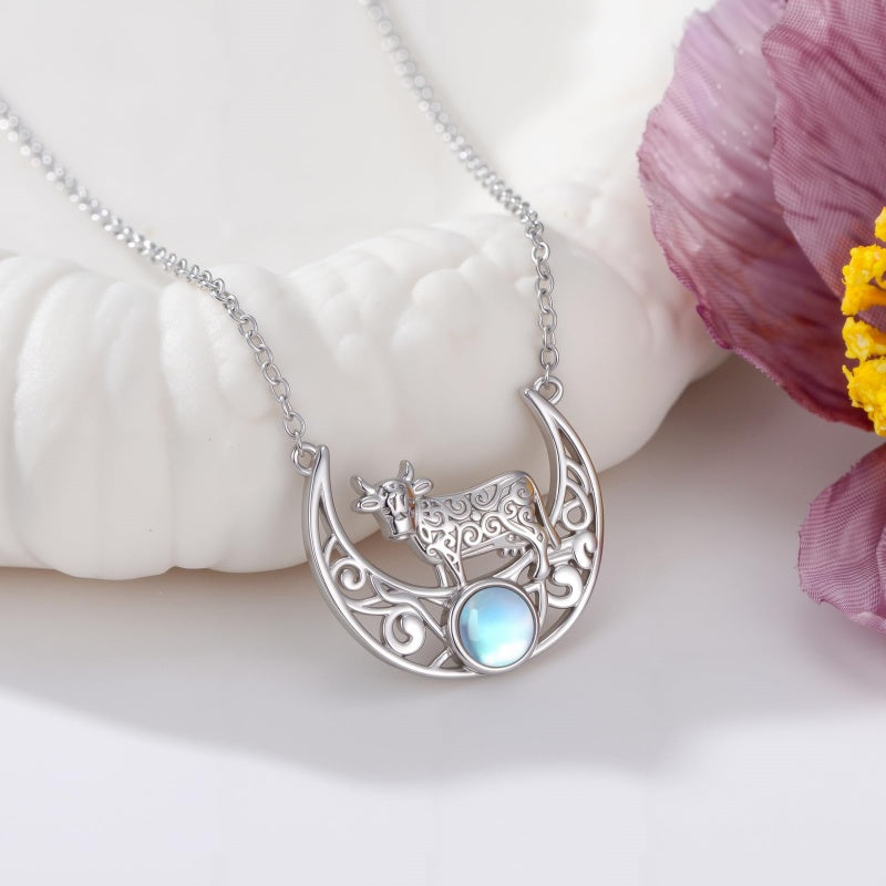 Sterling Silver Moonstone Celtic Knot Raccoon Otter Pig Dolphin Cow Pendant Necklace Birthday Mother's Day Gift