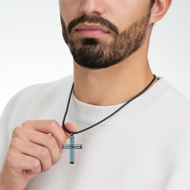 Sterling Silver Cross Religious Necklace for Men
