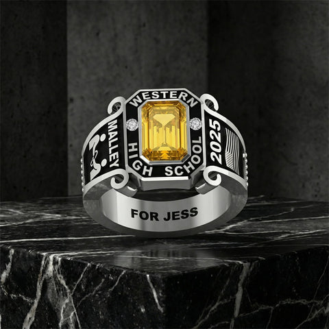 Sterling Silver 10K 14K 18K Gold Custom  Birthstone Engraved Class Ring for Men