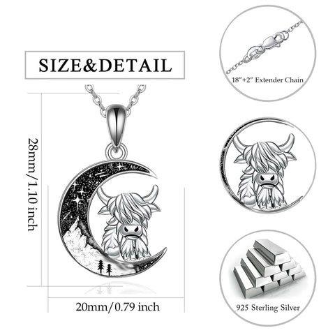 Crescent Moon 2 Cat Bat Black Cat Bunny Fox Highland Cow Horse Pendant Necklace Mother's Day Gift