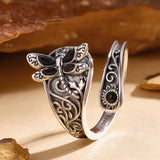 Sterling Silver  Oxidized Black Onyx Dragonfly Spoon Ring