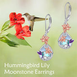 Sterling Silver Moonstone Hummingbird Black Cat Bee Leverback Earrings