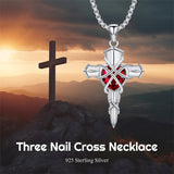 Sterling Silver Three Nail Cross Pendant Necklace