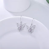 Sterling Silver Pink Ribbon Butterfly Breast Cancer Awareness Dangle Earrings