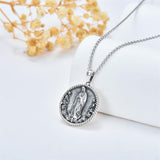 Sterling Silver Crown of Thorns Jesus St Benedict St Michael Pendant Necklace