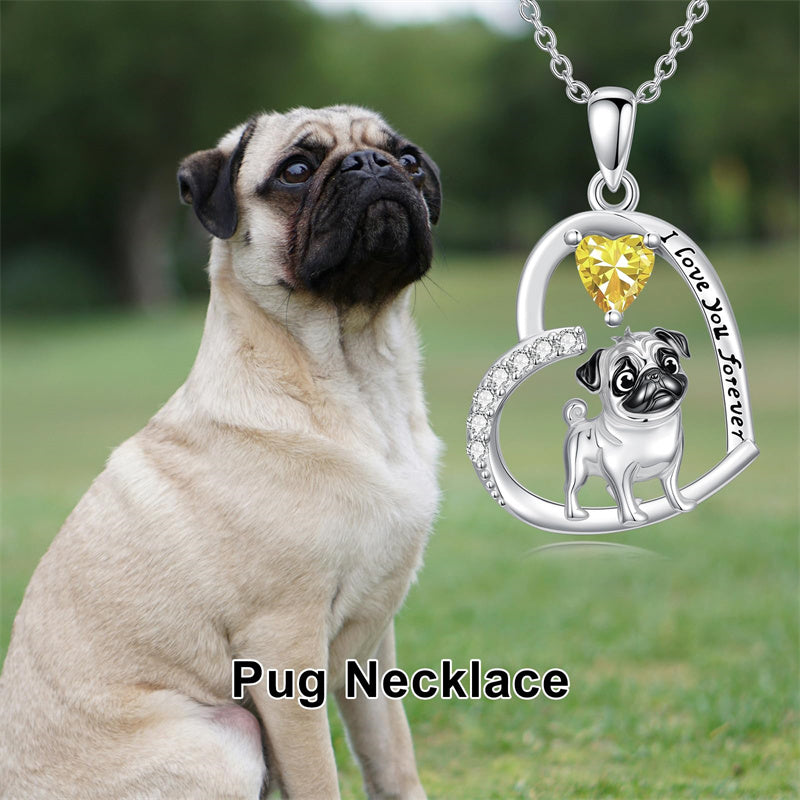 Sterling Silver 12 Month Birthstone Schnauzer Chihuahua Pitbull Pug Pendant Necklace for Women