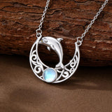 Sterling Silver Moonstone Celtic Knot Raccoon Otter Pig Dolphin Cow Pendant Necklace Birthday Mother's Day Gift