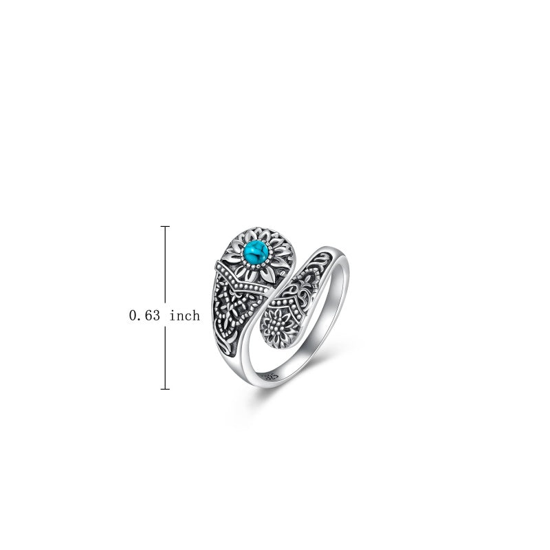 Sterling SilverMustard Seed Turtle Ocean Butterfly Dragonfly Turquoise Adjustable  Spoon Ring Spoon Jewelry for Women