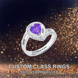 Sterling Silver Personalized Birthstone Engraved High School College Class Ring Graduation Jewelry